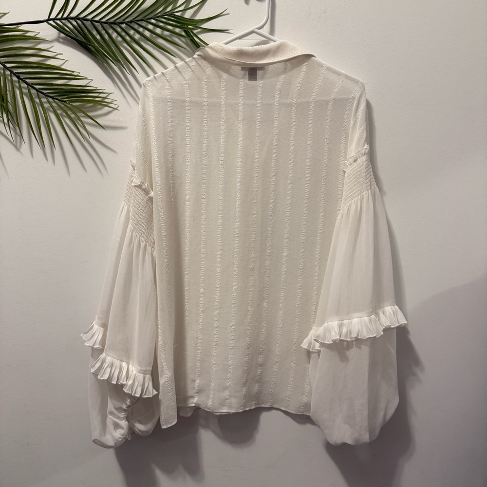 Victorian Ruffle semi sheer white button down - Picture 2 of 5